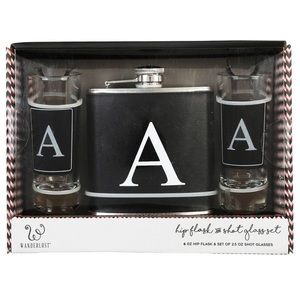 Monogramed "A" Hip Flask & Shot Glass Set